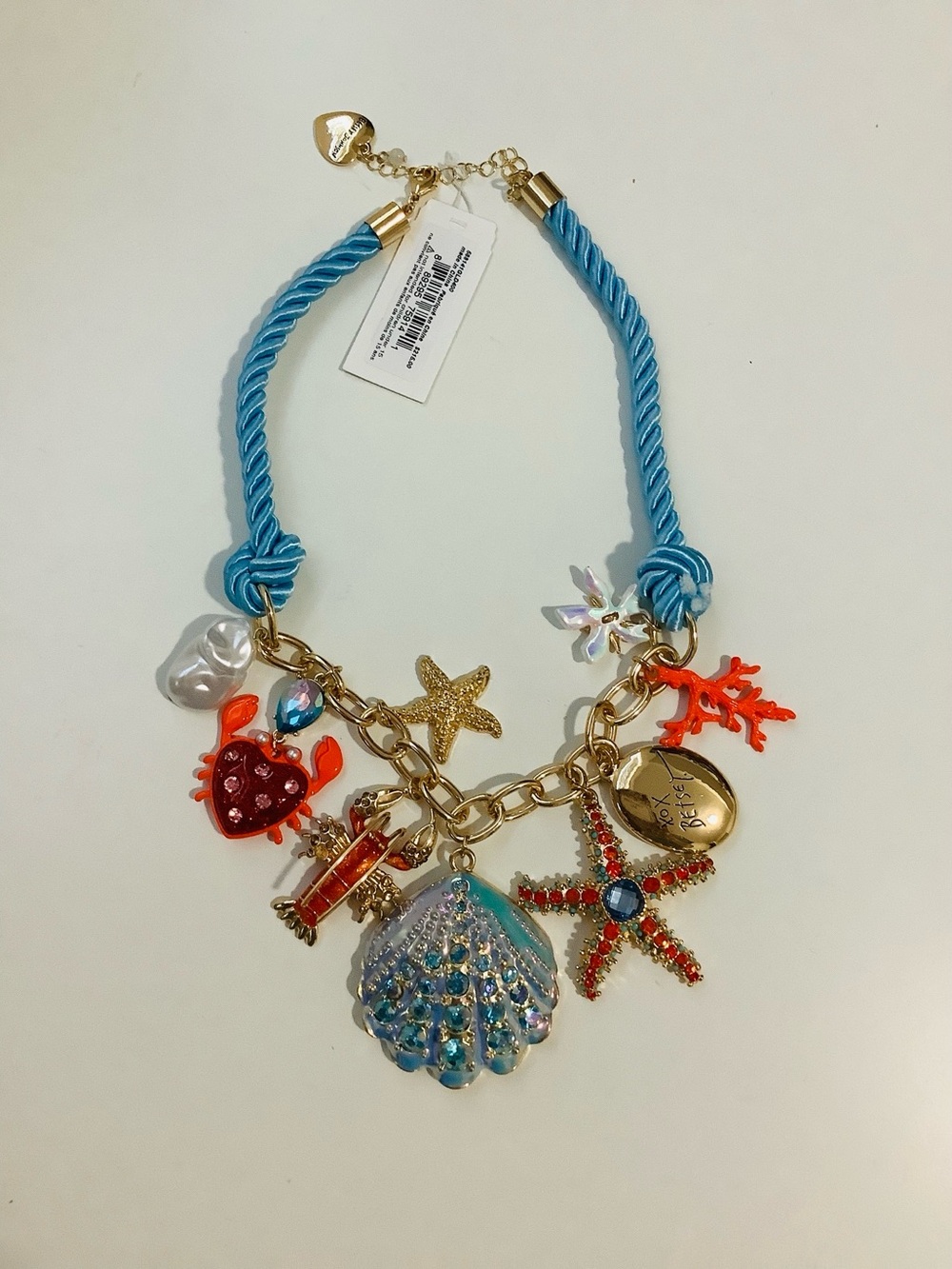 Betsey Johnson Sea Life Turquoise Blue Coral Shell Starfish Charm Necklace NWT - Picture 8 of 13